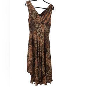 Rabbit Rabbit Rabbit Designs Elegant Brown Patterned Dress Size 16 Boho Vintage